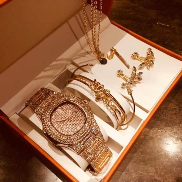 Ensemble montre + bracelet + boucles d'oreilles + montre collier